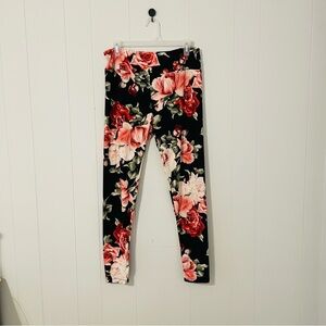 LuLaRoe Floral Leggings - Black and Red